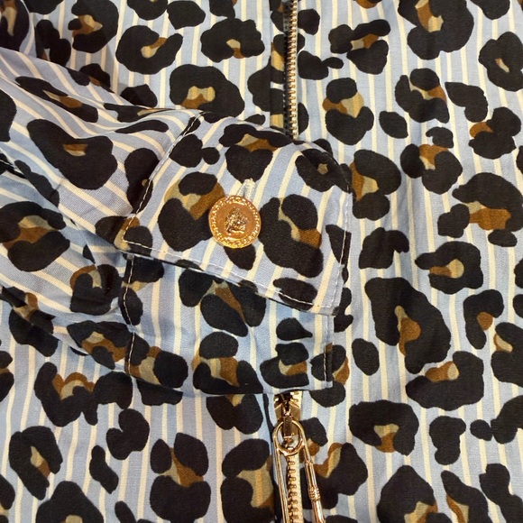 Versace Blue Leopard Print Zip-Up Blouse - Picture 5 of 6